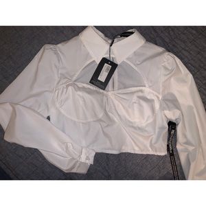 NWT Pretty Little Thing CutOut Croped Collar Shirt